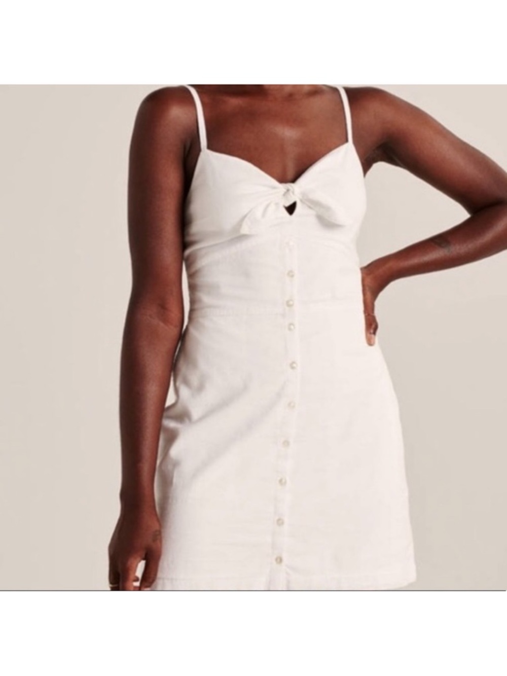 Abercrombie & Fitch White Tie-Front Button Mini Dress